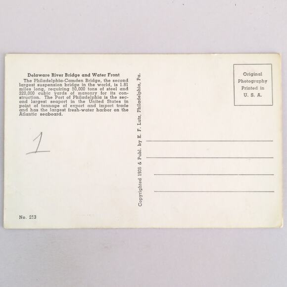 Delaware River Front & Bridge Philadelphia PA 1936 Photo Postcard RPPC KF Lutz - Picture 2 of 2